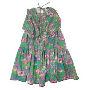 Weekend Max Mara Pepaia Green Floral Cotton Tiered Dress 3/4 Sleeve Size L‎